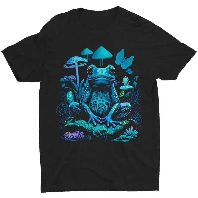 Camiseta Trippy Frog con diseño de setas psicodélicas, novedosa y divertida para hombre