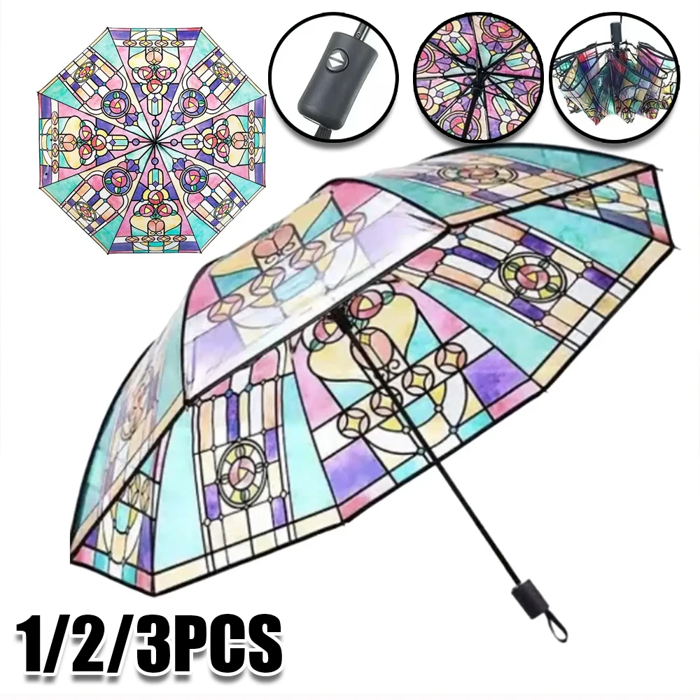 

Ретро-зонт из прозрачного стекла с росписью, складной в три сложения, портативный, для путешествий, для женщин, в сумку, защита от дождя