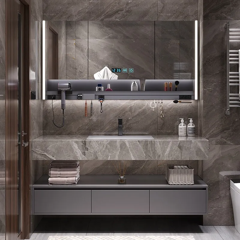 Ceramics Solid Wood Bathroom Cabinets Combination Washbasin Vintage Partition Bathroom Cabinets Vanity Light Muebles Furniture