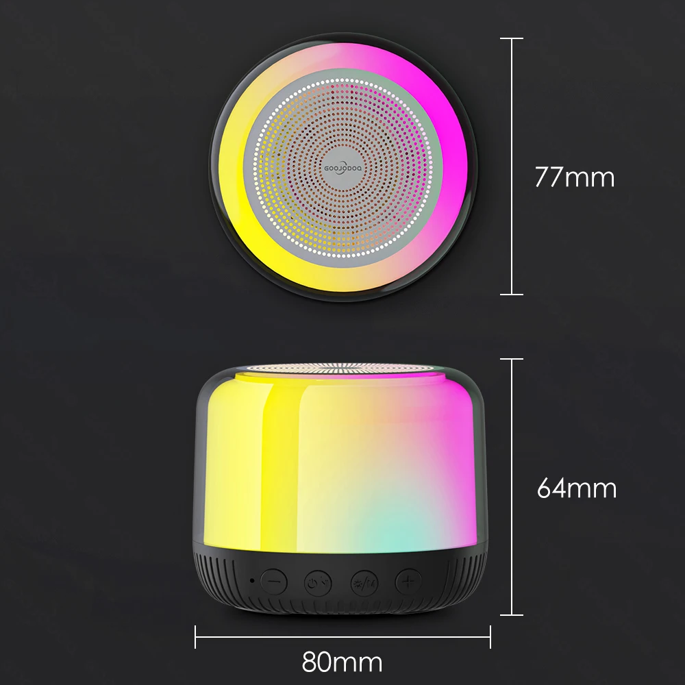 GOOJODOQ Wireless Bluetooth speaker Portable Mini subwoofer stereo speaker Seven color variations, 360 degree stereo