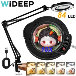 84 LED 10X Magnifying Glass with LED Light Adjustable Swing Arm Magnifier 5 Colors Mode for Soldering Iron Craft Repair Work