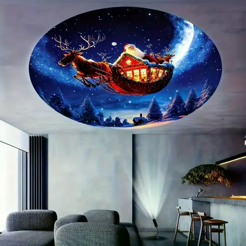 USB Christmas Projector Light 4 Replaceable Slides Santa Sleigh Reindeer Pattern Rotatable For Bedroom Party Home Decoration