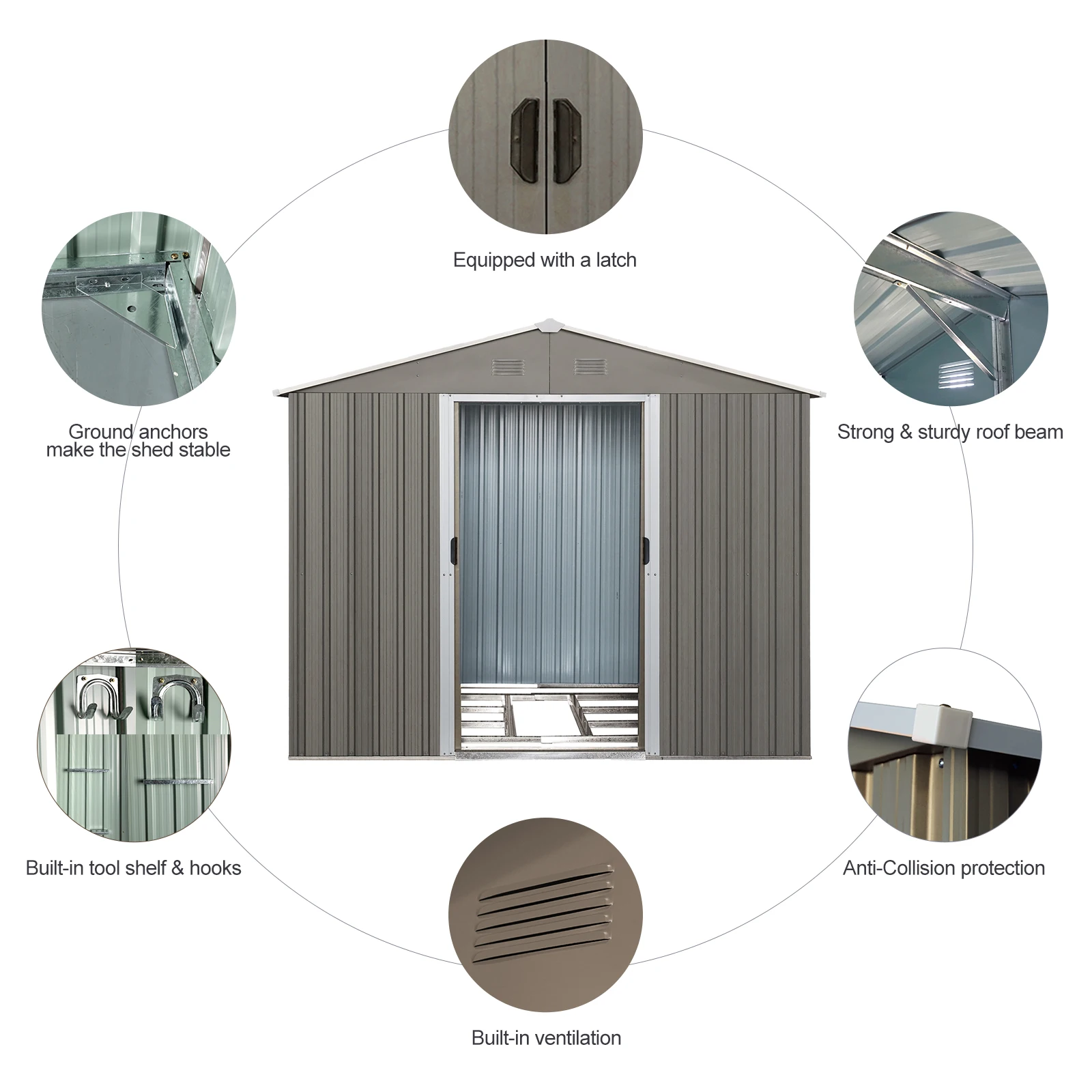 Abri de rangement extérieur en métal avec cadre de sol, porte verrouillable, jardin d'arrière-cour, 