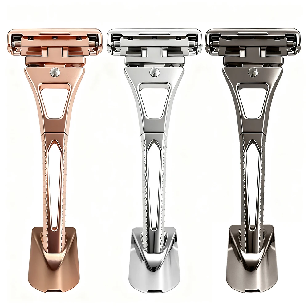 Shavcooo Glide Pro 4D Safety Shaver Stainless Steel Rotating Head Razor for Man with Stand Men's Personal Care Shaving Kit Gifts