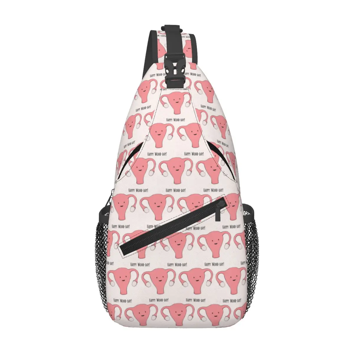 

Patterned Happy Uterus In Pink Chest Bag Men Sling Crossbody Backpack Chest Bag Traveling Hiking Daypack Shoulder Bag