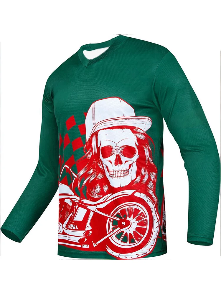 2026NEW MEN'S QUICK-DRYING MOTORCYCLE OFF-ROAD SKULL T-SHIRT V-NECK LONG SLEEVE CHILDREN'S BACK-TO-SCHOOL T-SHIRT CYCLING JERSEY