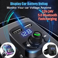 Car Bluetooth 5.0 FM Transmitter PD Type-C Dual USB 3.1A Fast Charger Colorful Ambient Light Handsfree MP3 Modulator Player