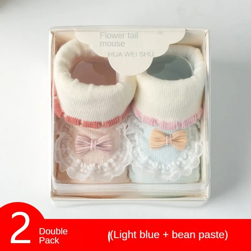 2Pairs Newborn Infant Baby Kids Wears Cute Girls Spring and Summer Thin Lace Cotton Mid Length Walking Socks Pair 0-1Years Old