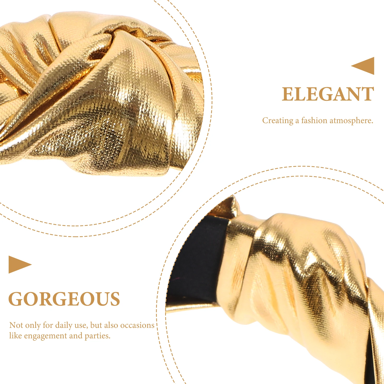 

Golden Shiny Wide Hair Hoop Women Knot Headdress Fashion Elegant Headband Metallic Hair Accessory for Party Daily Use