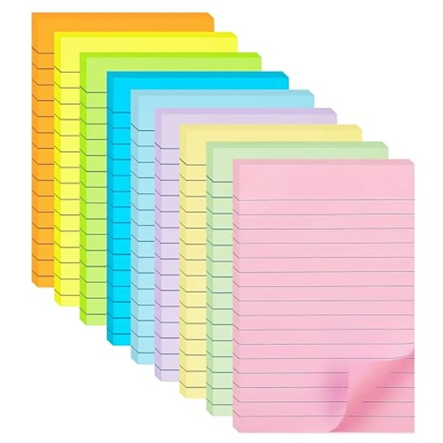 

9 Pack Lined Sticky Notes 4X6 in Post, 9 Pastel Colors Large Ruled Post Sticky Colorful Super Sticking Power Memo Pads Strong A