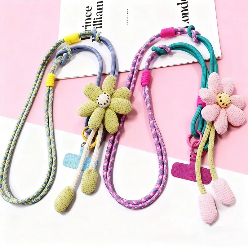 

Crossbody Fresh Flower Mobile Phone Lanyard, Color Matching Woven Bag Chain