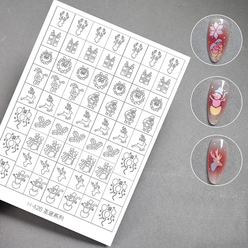 Airbrush French Manicure Tips Airbrush Stencil For Nails Winter Snowflake Snow Tree Christmas Decors Hollow Nail Stickers