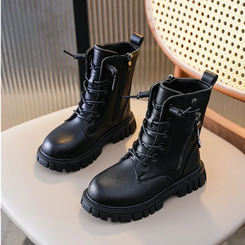 2023 Children Fashion Girls Boots Black Cute Classic Boys Ankle Boots Platform Britain Style Kids Boots Casual Breatheable Soft