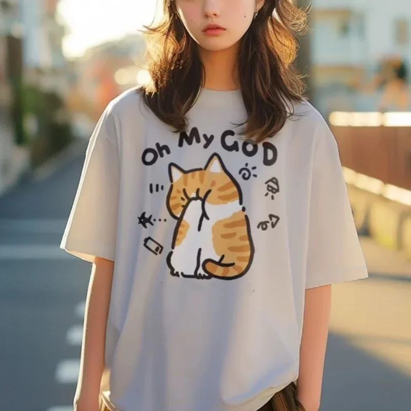 Brand New Cat Print Short-Sleeve T-Shirt Summer Collection Sale Man and Woman  Breathable Tee Top 2026 Kawaii Casual Tees Shirts