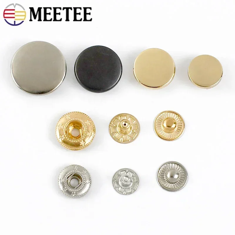 Meetee 10/20Sets Metal Snap Buttons for Bag Coat 10-25mm Fasteners Press Button Clothes Decor Golden Buckles Sewing Accessories