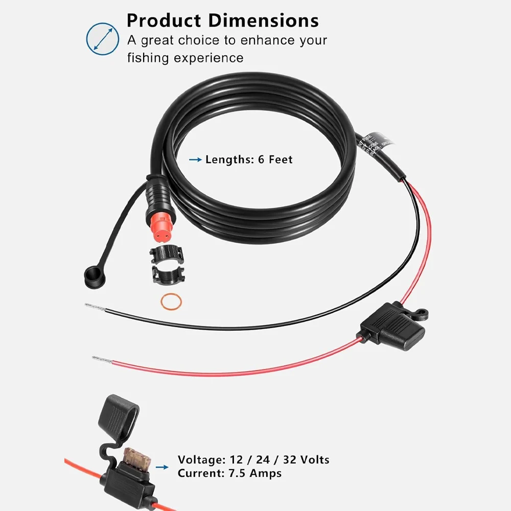 010-11425-01Threaded Power Cable 6ft./1.8m - fit for Garmin GLS GPSMAP GSD LiveScope - Include Locking Ring Replace for Garmin f