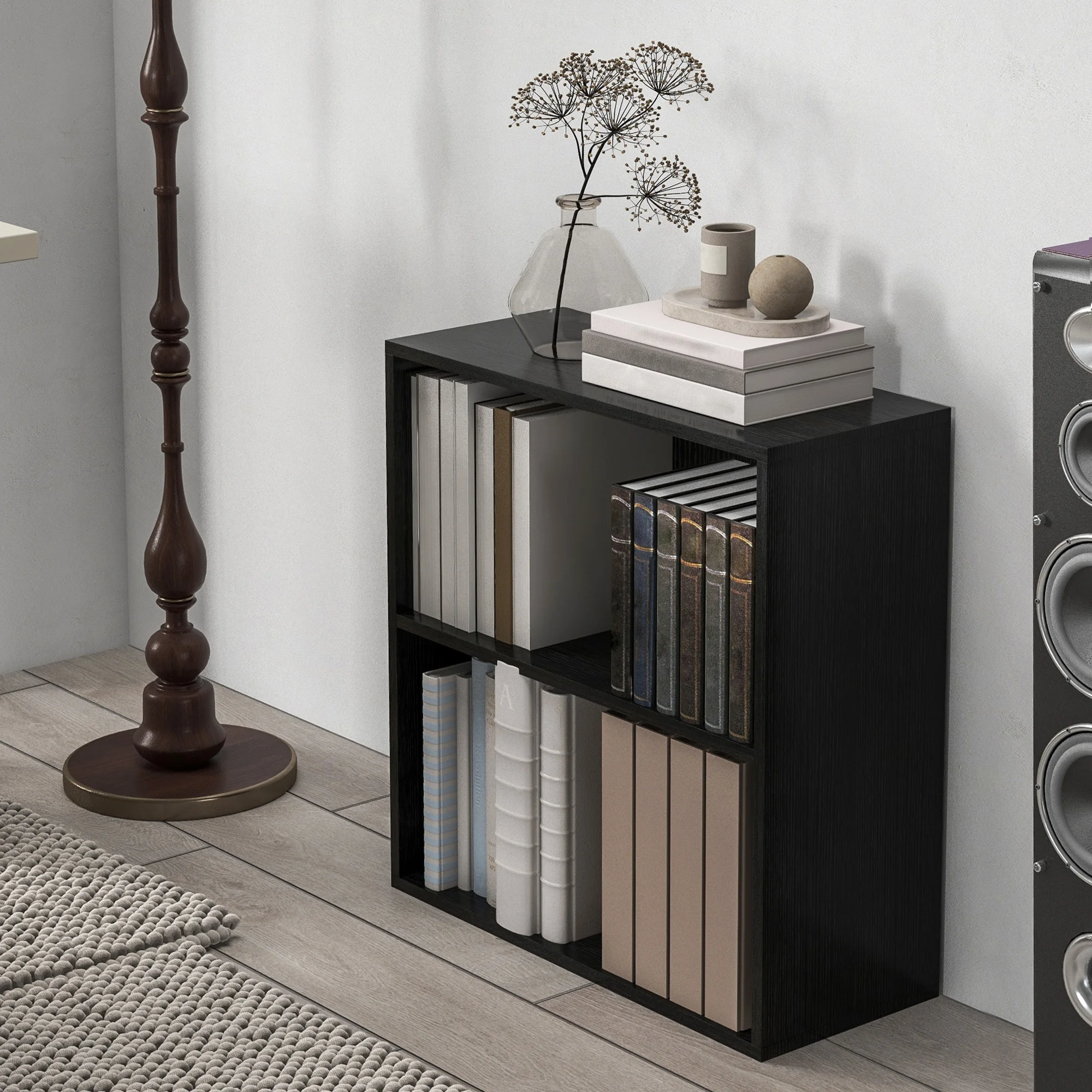 HOMCOM Bookshelf Display Storage Shelf with 2 Compartments for Study Black