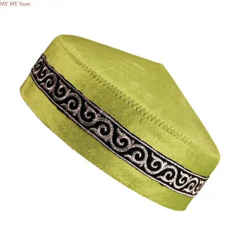 N1HE أغطية رأس سعودية للرجال المسلمين قبعات جمجمة يهودية تصميم دائري كلاسيكي أغطية رأس احتفالية قبعة مطرزة