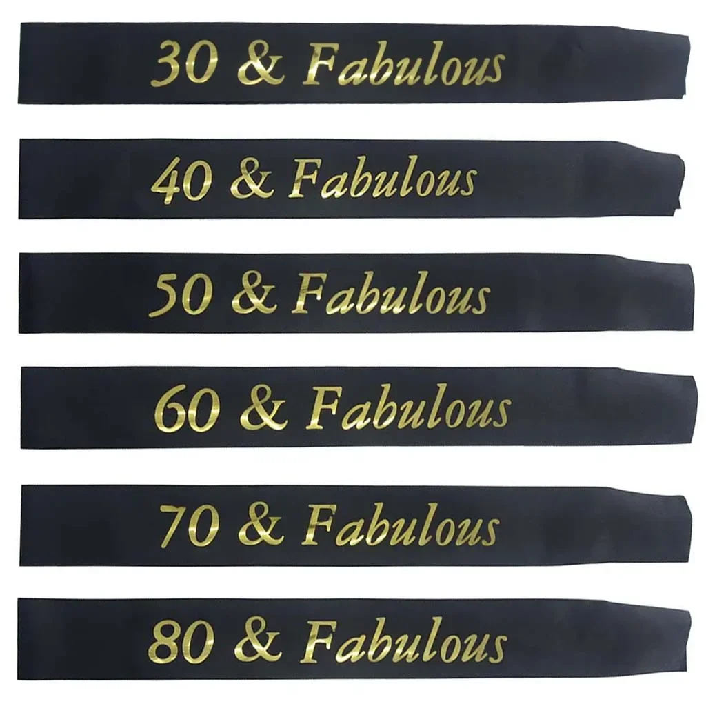 Gold Glitter Birthday Sash 30 40 50 60 70 80 Fabulous Satin Sash for 30th 40th 50th 60th 70th 80th Birthday Party Decor Supplies