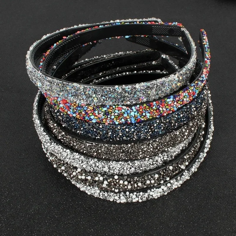 Luxury Pearl Rhinestone Headbands Fashion Thin Sparkly Rainbow Crystal Teeth Hairbands for Women Girl Hair Hoop Hair Accessories