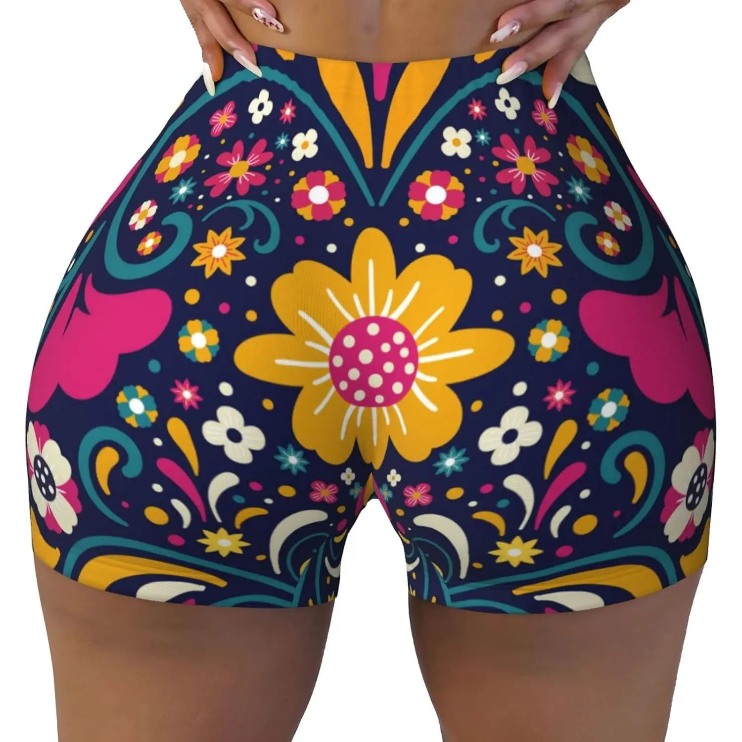 شورت للتمرين بطبعة زهور للنساء في صالة الألعاب الرياضية واليوجا والجري والرياضة النشطة وممارسة اللياقة البدنية، شورت ضغط ماص للرطوبة #1