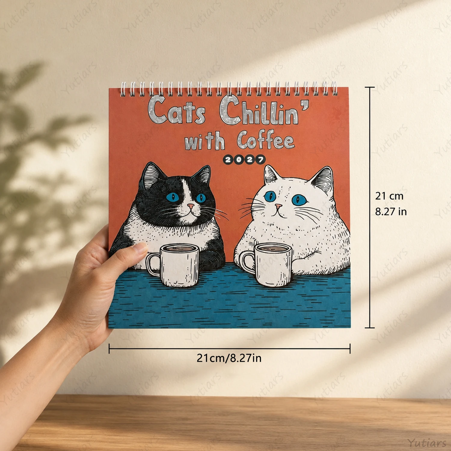 2027 Cats Chillin with Coffee Calendar, Cute Cat Wall Planner, Square Monthly Calendar for Home Office Decor and Cat Lovers