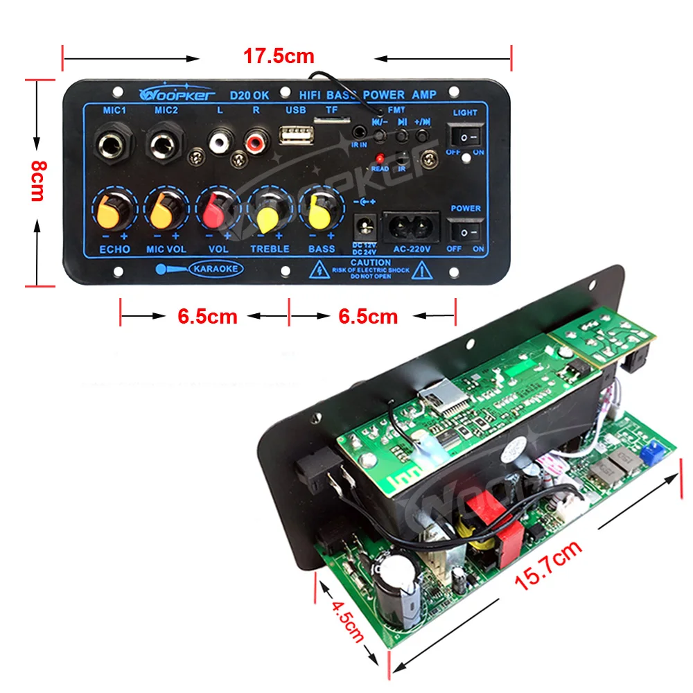 Woopker Amplifier Board 60-200W Bluetooth AMP USB FM Radio TF Player Audio Subwoofer DIY for Car Truck RV Camper