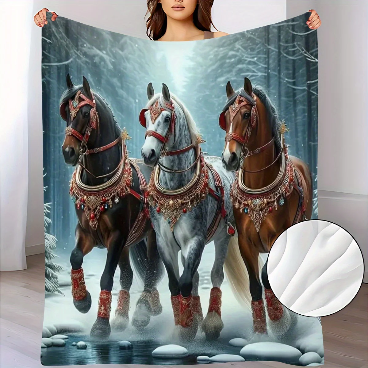 Horse Pattern Flannel Small Throw Blanket, a Soft and Warm Blanket Suitable for Sofas, Home Leisure, Air-conditioned Rooms, Naps