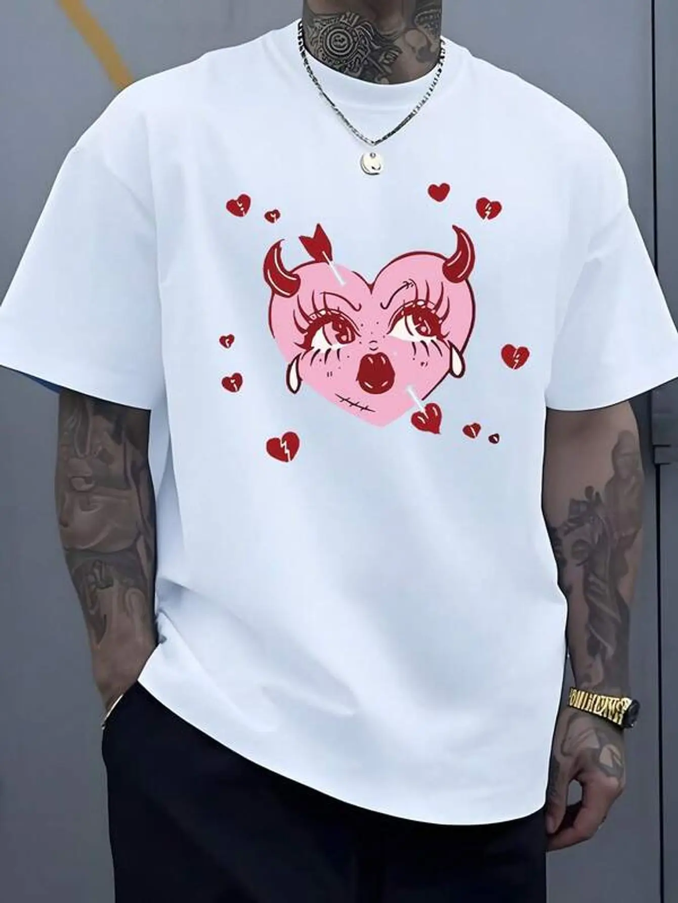 Heart Pierced With Arrow And Surrounded By Broken Love Symbols Showing Deep Emotion And Rebellious Spirit Men's Casual 1Pcs 100% Cotton Tshirt
