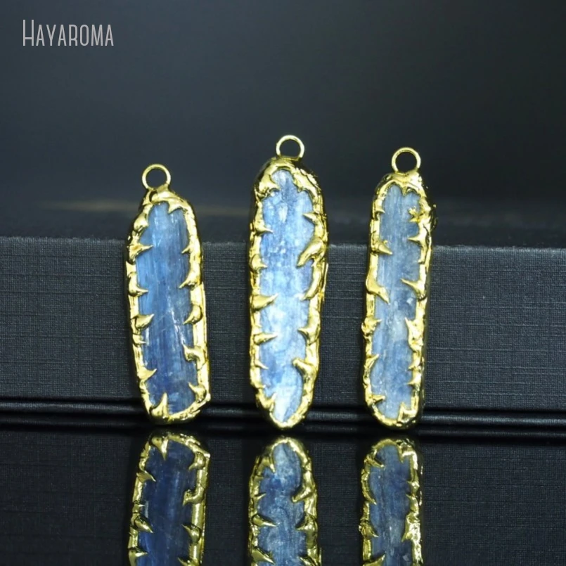 

10Pcs Raw Quartz Brutalist Handmade Jewelry Organic Claws Bubble Claw Free Form Thorns Slice Gold Color Kyanite Pendant