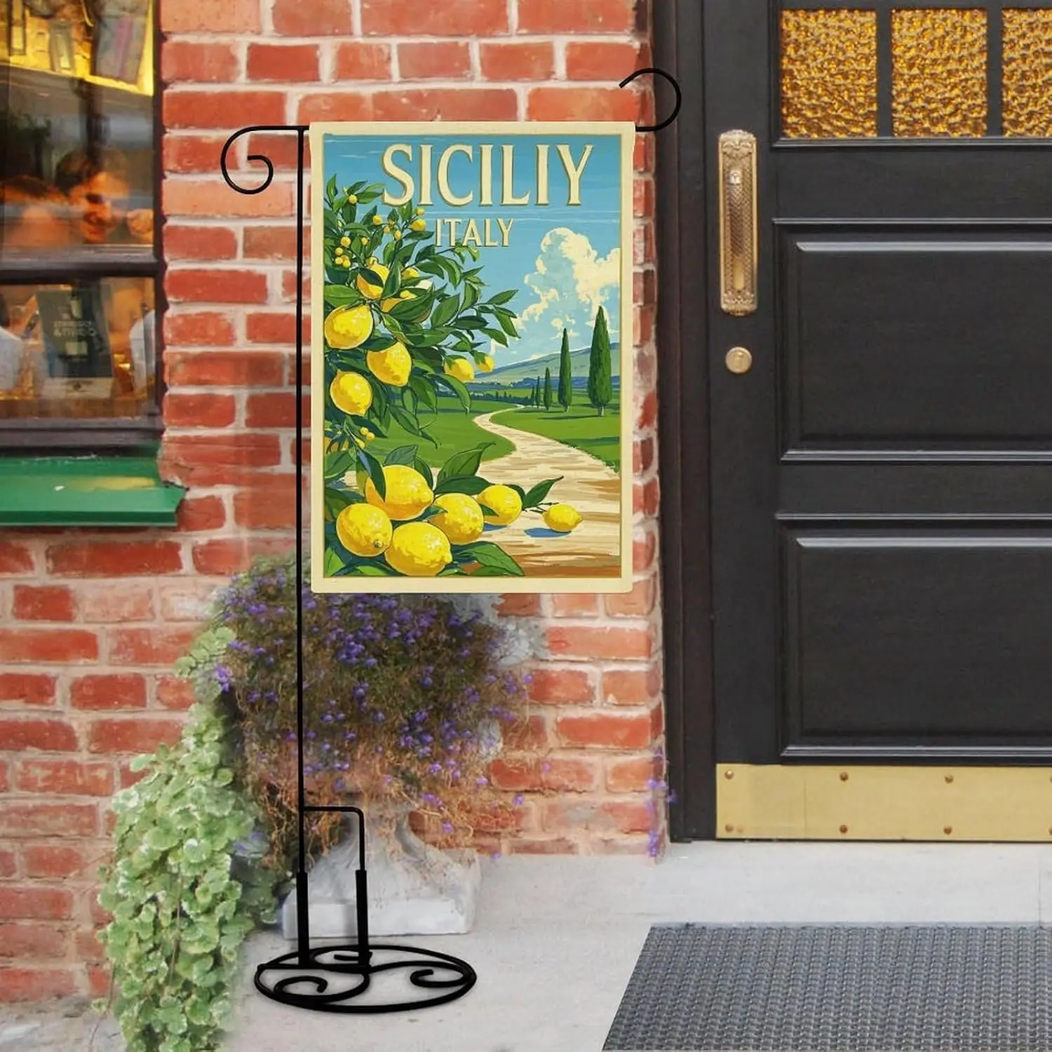 Garden Flag “Lemon & Olive Tree Sicily Italy” Double Sided 12x18 In Burlap Seasonal Yard Decoration for Outside Porch PPZ