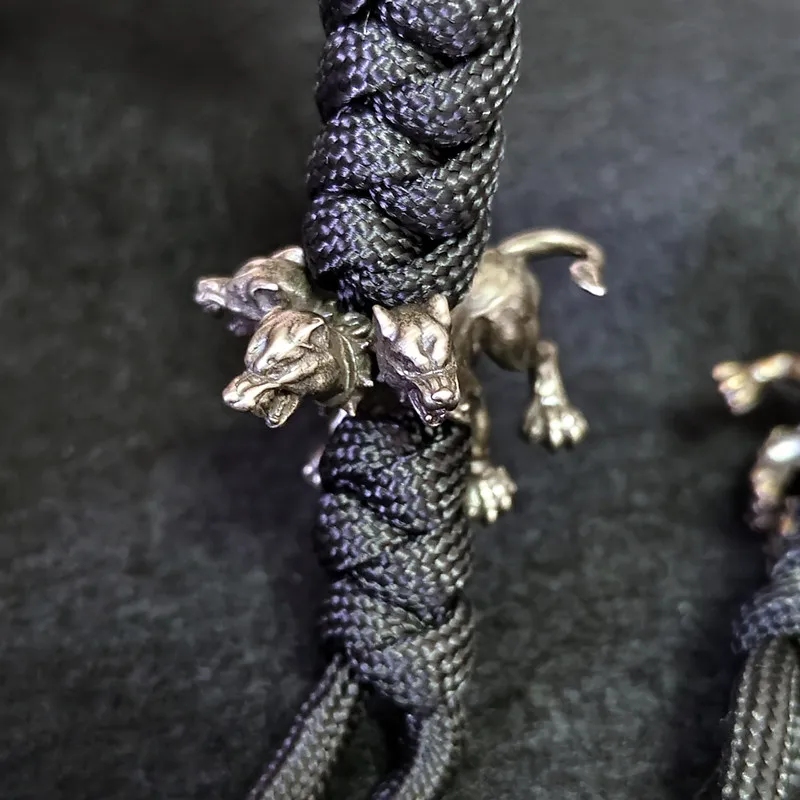 Paracord Weave Lanyard Retro Cerberus Brass Beads DIY Pendants EDC Outdoor Tool Umbrella Rope Woven Knife Charms Accessories