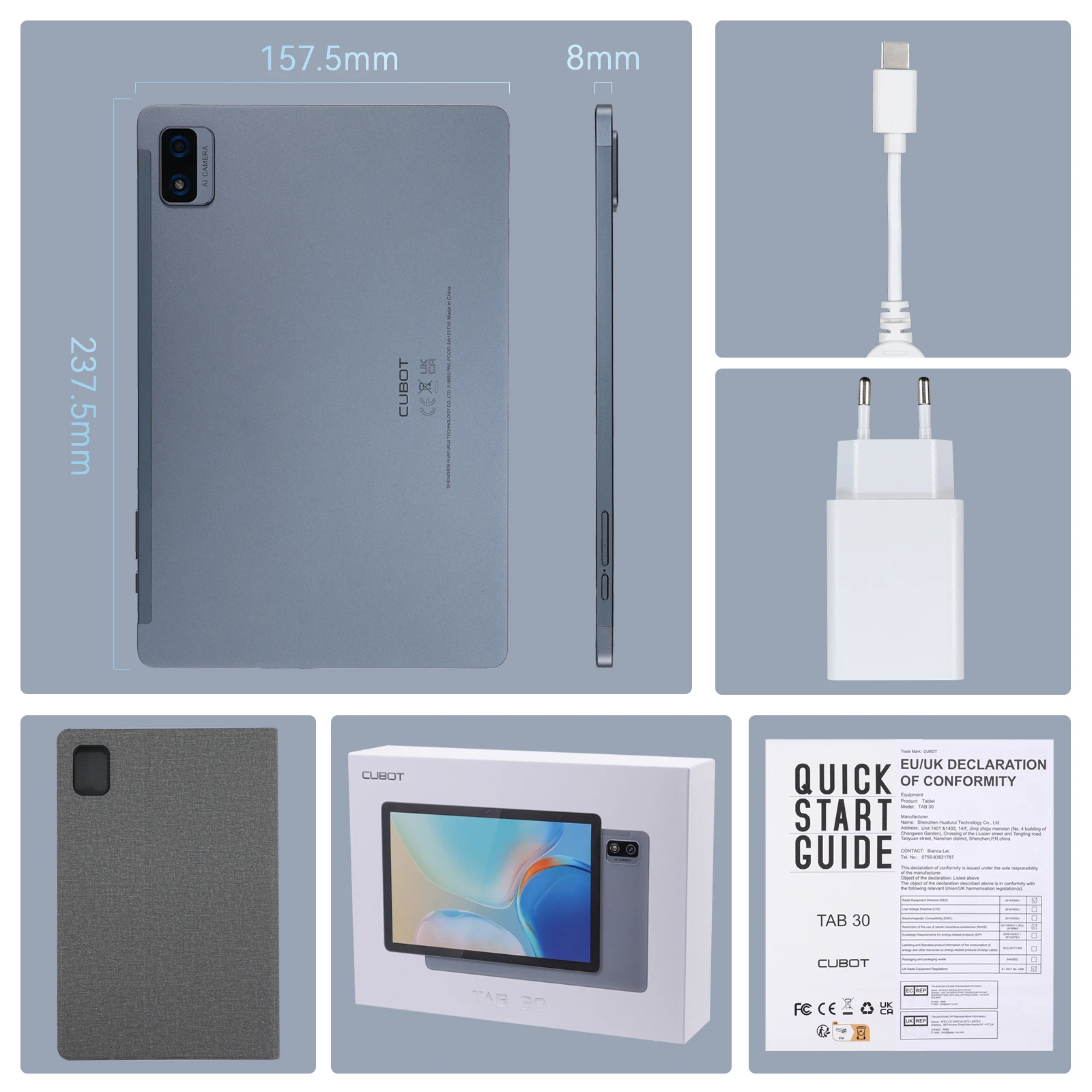 Cubot-Tableta Tab 30 DE 10,1 pulgadas, dispositivo con batería de 6580mAh, Android 11OS T618, ocho núcleos, 4G de ROM, 128 GB de RAM, cámara frontal, Tarjeta SIM Dual de 5MP