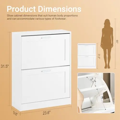 Shoe Cabinet Storage for Entryway | Narrow Shoe Cabinet with Two Flip Drawers to Save Space, Shoe Rack Cabinet for