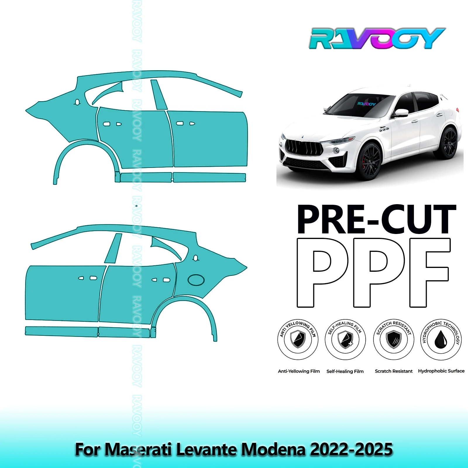 

For Maserati Levante Modena 2022-2025 8.5mil Clear Matte Pre-Cut PPF Door & A/B Pillar Kit TPU Paint Protection Film Set