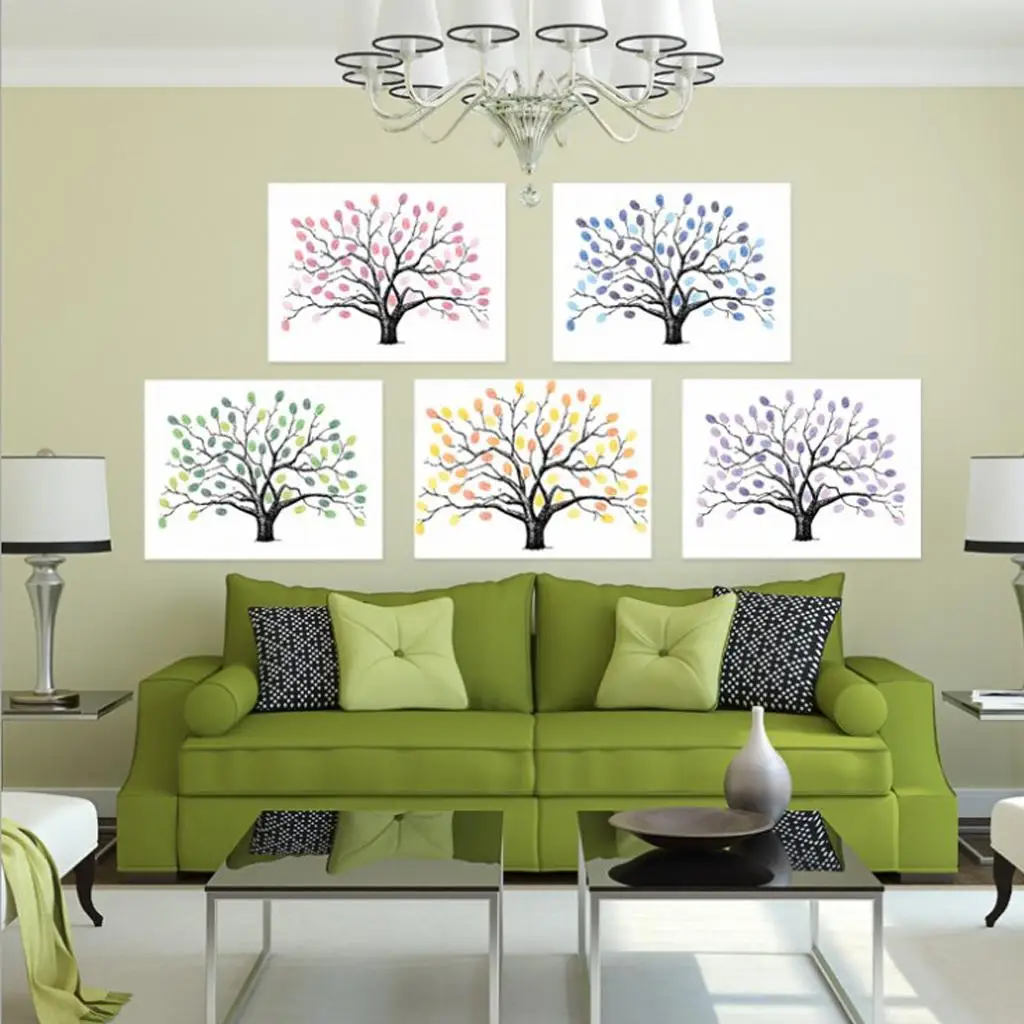 DIY Canvas Fingerpainting Wedding Guest Book Oil Painting Tree for Wedding Party Decoration and Family Keepsake