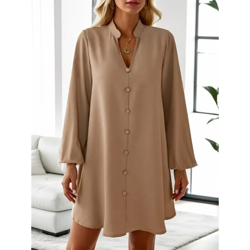 Long Sleeved V Neck Single Breasted Women Party Female Fashion High Waist A Line Office Lady Casual Vestidos Green Chic Dress image 5