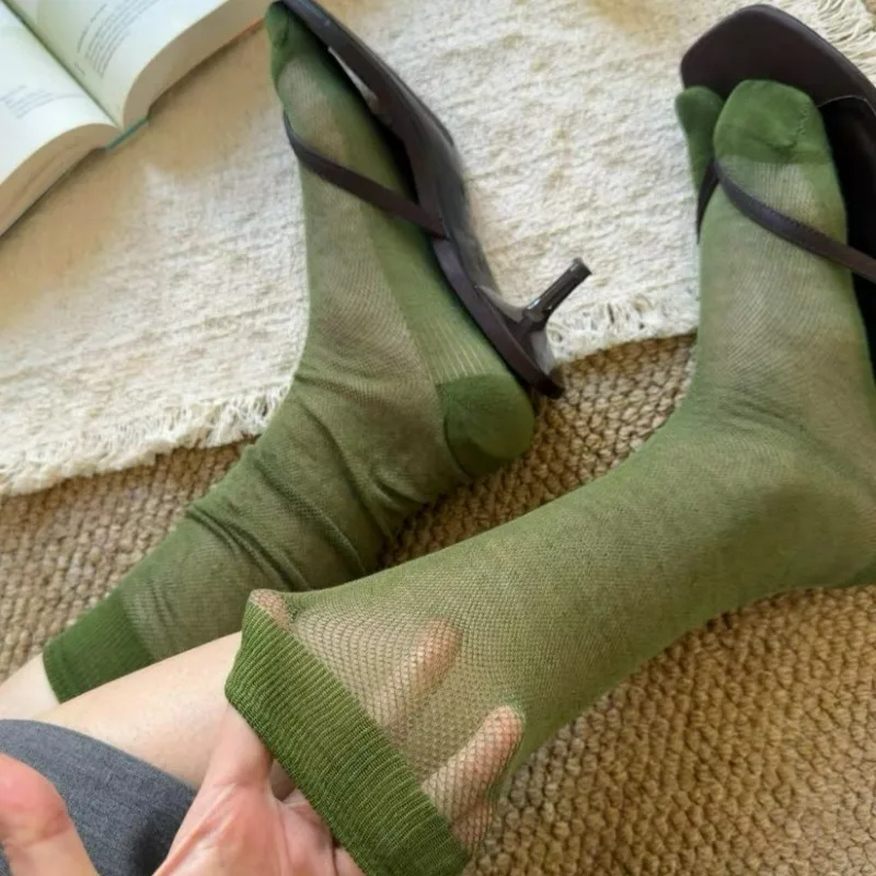 1/2Pairs Ballet Split Toe Socks Japanese Harajuku Solid Color Middle Tube Tabi Stocking Women Summer Breathable Sheer Mesh Socks