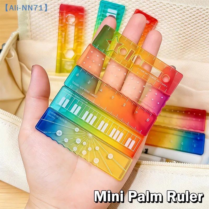【NN71】5/10/50pcs Iridescent Cartoon Palm Ruler Mini Straight Ruler Student Notebook Pocket Portable Gradient Measuring Tool
