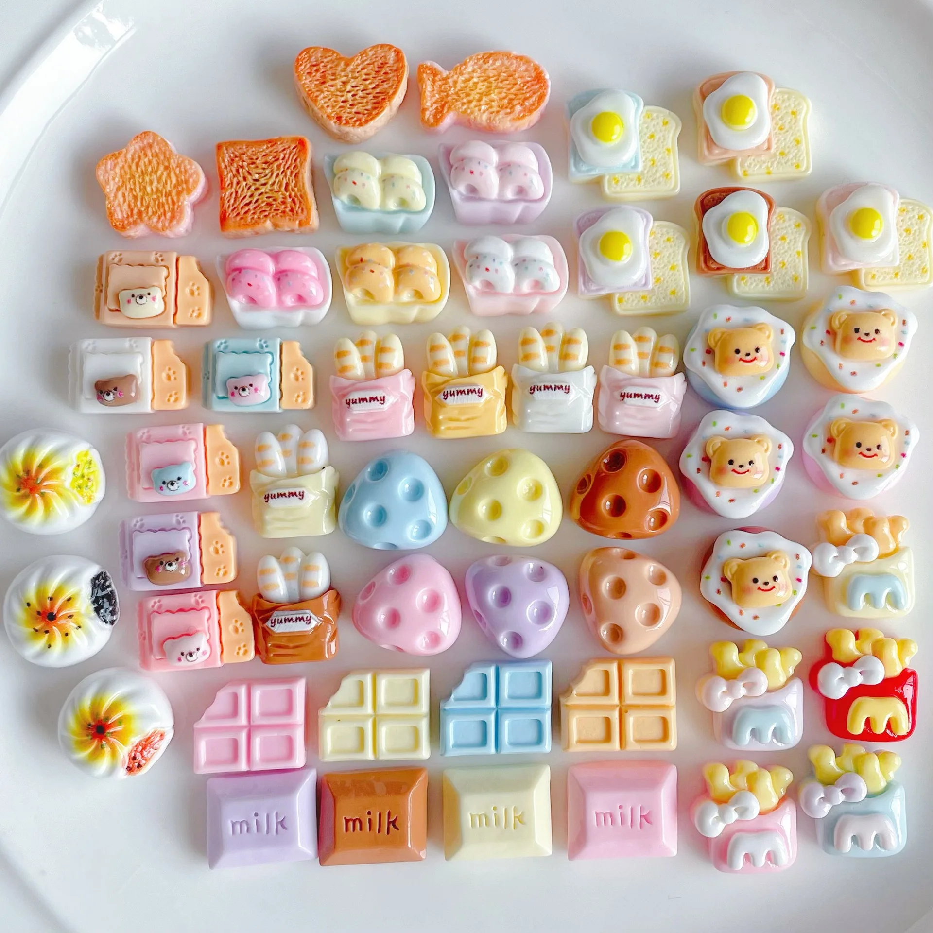 30-50Pcs Mini Mixed Food Play Flat Back Resin Charm Bread Chocolate Accessories DIY Jewelry Hairpin Earring Patch Materials