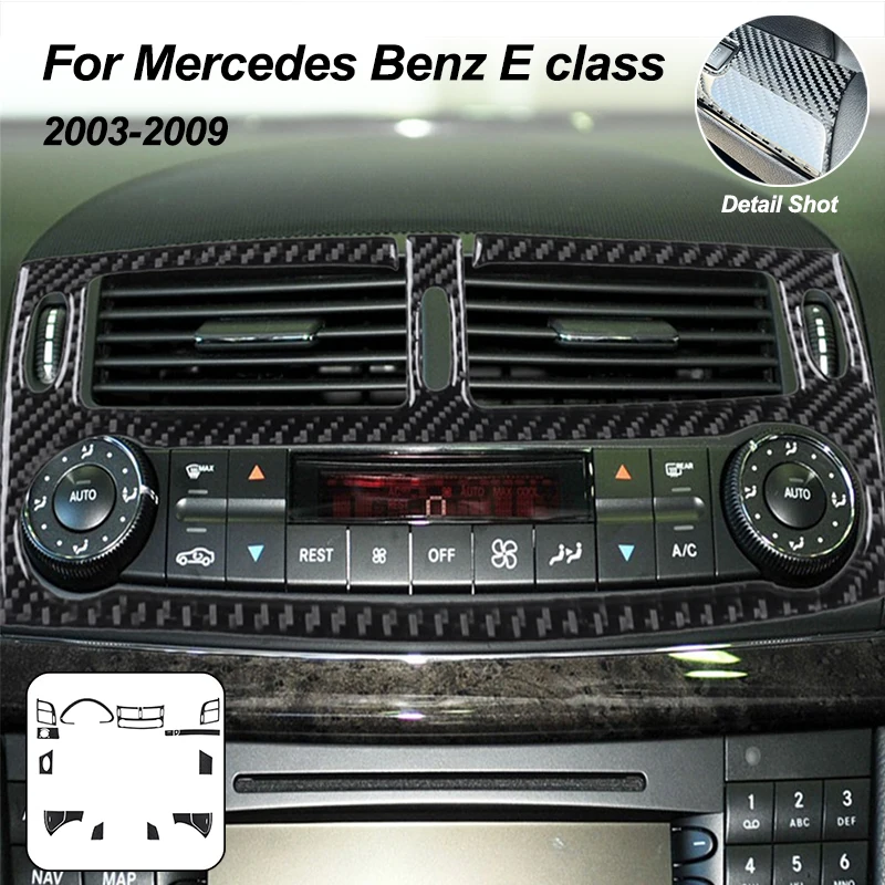 

1 Set Carbon Fiber Interior Sticker For Mercedes Benz E class 2003-2009 Black Protective Vinyl Wrap Decals for Dashboard/Trim