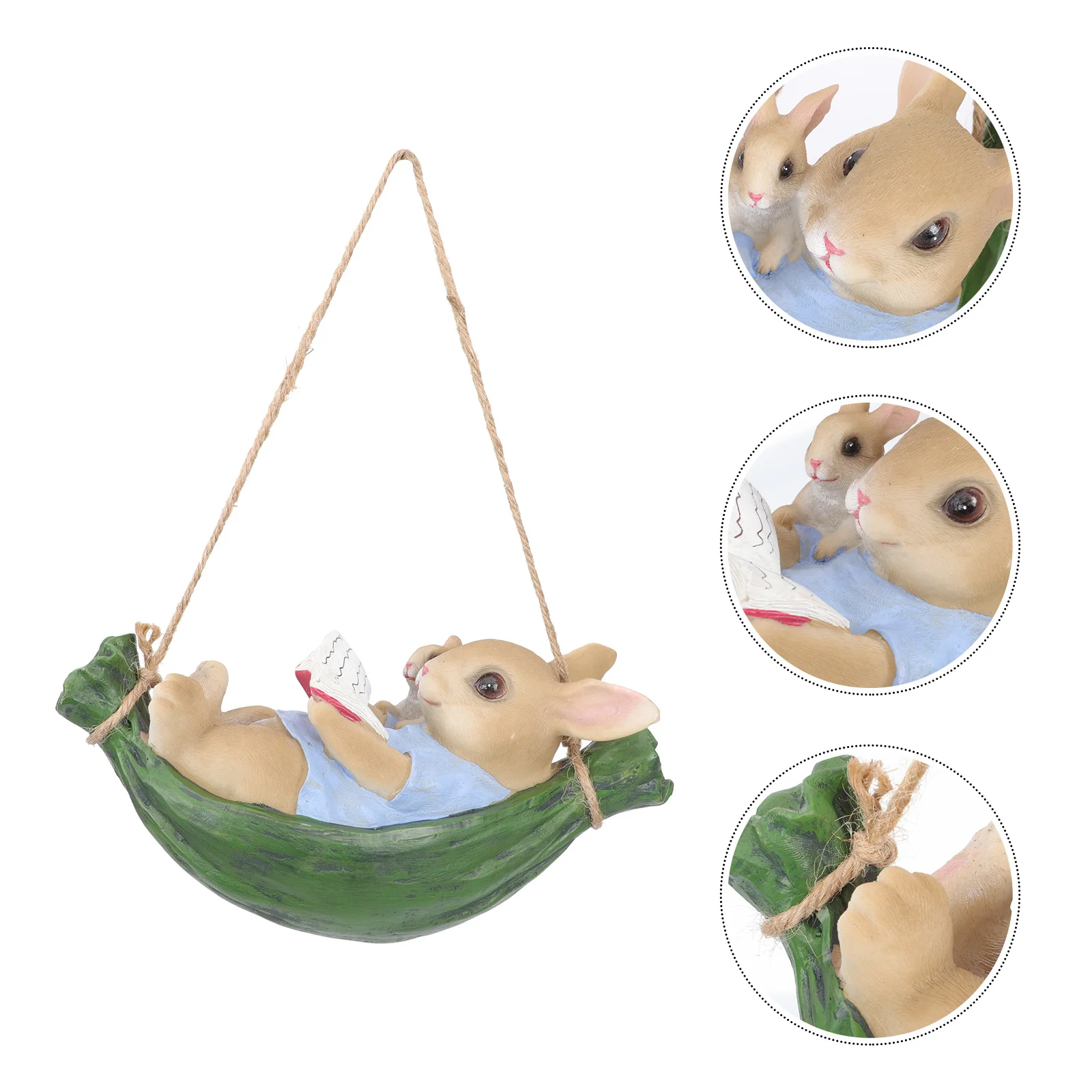 

Resin Rabbit on Swing Garden Statue Yard Scene Decor Bunny Shape Outdoor Tree Hanging Adornment Landscape Accessory