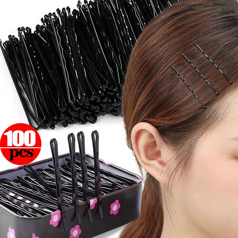 

100/50pcs Steel Hairpin 5cm Black Small Hair Grips Bridal Fixed Barrette Simple One-line Invisible Bobby Pin Disposable Headwear