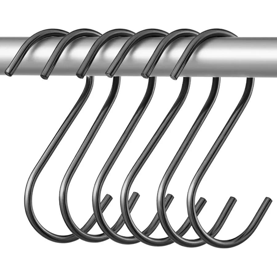 6 عبوات من خطافات شديدة التحمل 3.5 Ih خطافات معدنية سوداء لتعليق أدوات المطبخ وأواني الملابس وأكياس المناشف والنباتات
