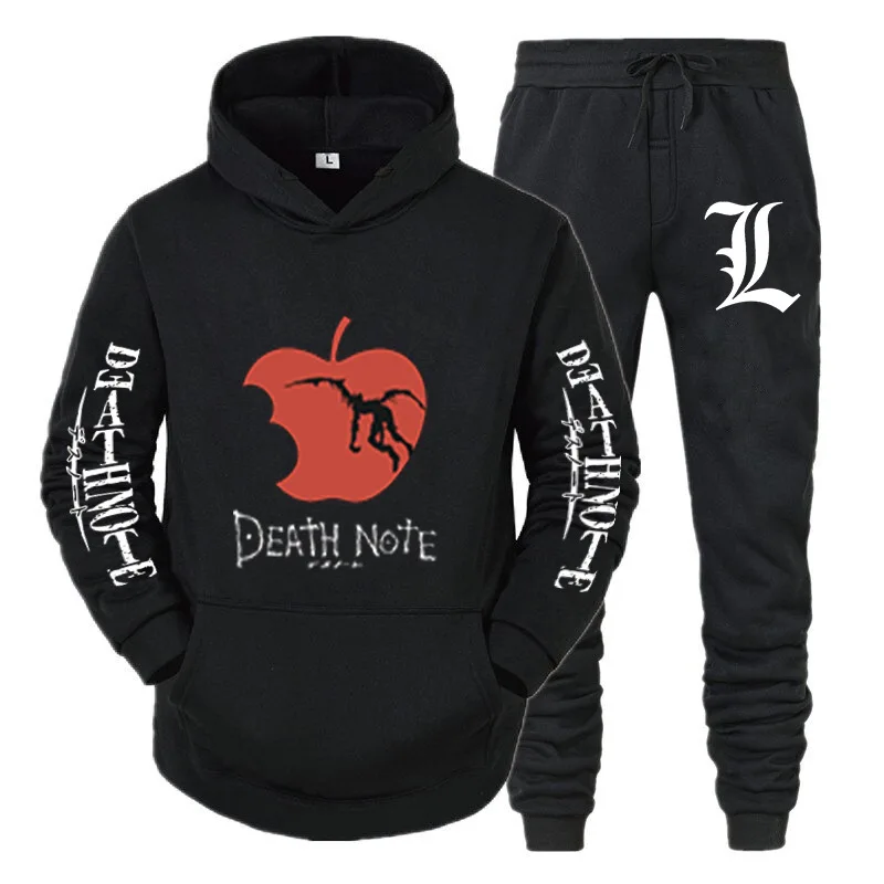 Death Note Hoodie +Pants Suit Fashion Sweatshirt Hip Hop Casual Unisex Autumn Winter Fleece Streetwear Tops Male Pullover Sets
