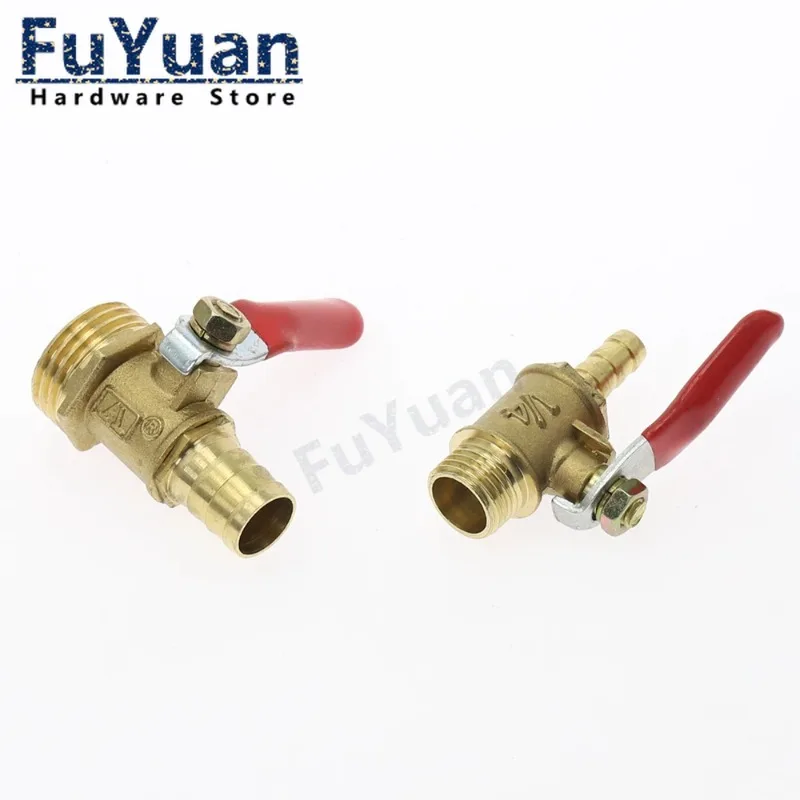 Brass Red Lever Handle Ball Valve 6/8/10/12mm Hose Barb with 1/4 3/8 1/2 BSP Male Thread Connector Pipe Fitting Coupler Adapter