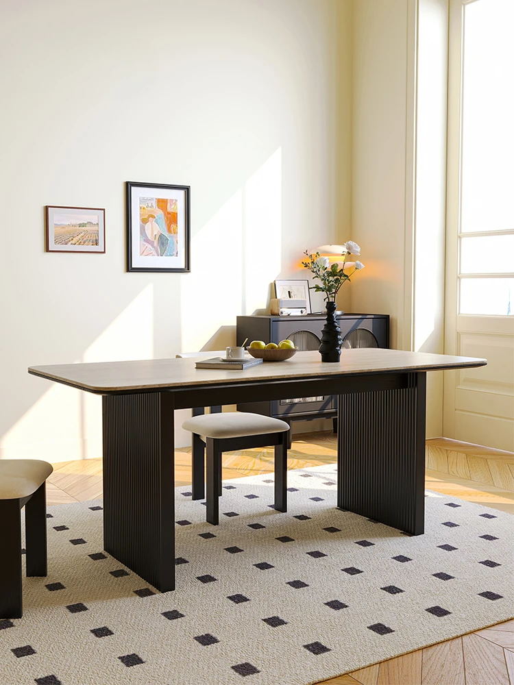 Dining table and chairs, small apartment, antique black solid wood dining table,