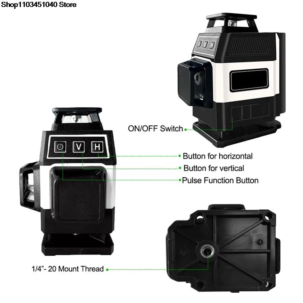 Imagem -03 - Auto-nivelamento Mini Nível Laser 4d Linhas Verdes Horizontal e Vertical Vigas Verdes Poderosas 16 Linhas