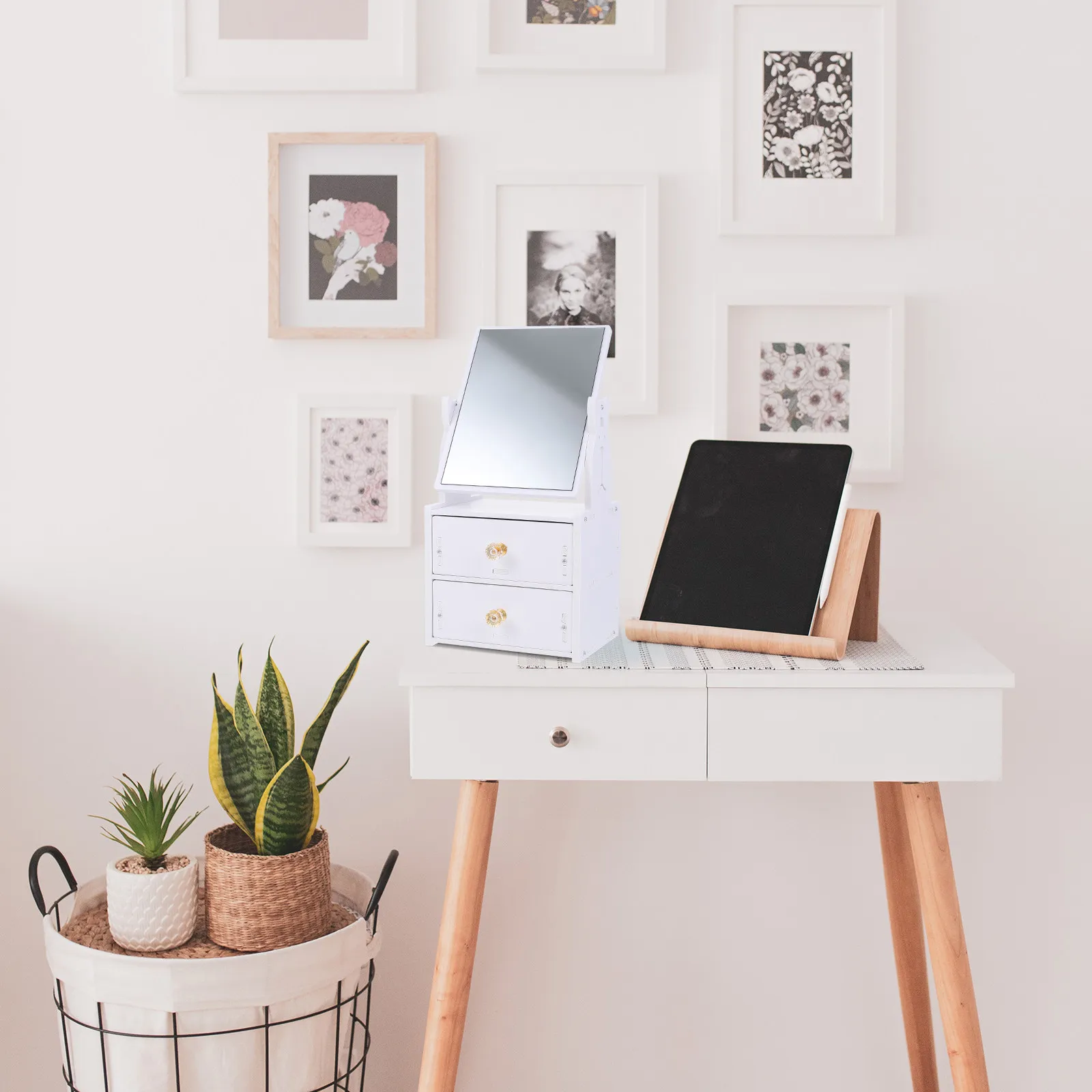 Large Capacity Makeup Mirror Storage Box – Multifunctional Desktop Vanity Organizer with Stable Base