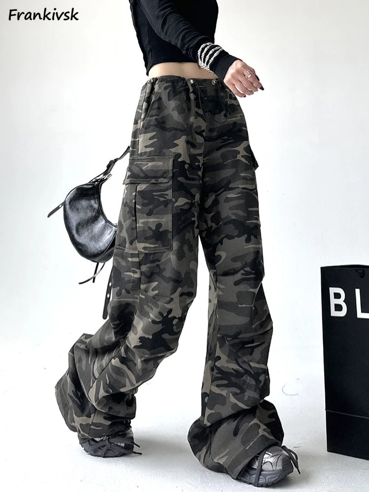 

Camouflage Pants Women American Retro Aesthetic Streetwear Hip Hop Spring Autumn All-match Personality Y2K Trousers Casual Loose